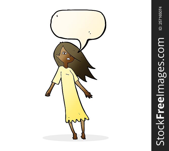 cartoon ghost like girl with speech bubble