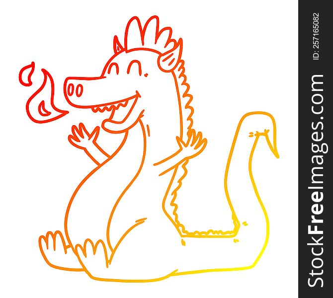 warm gradient line drawing of a cartoon happy dragon