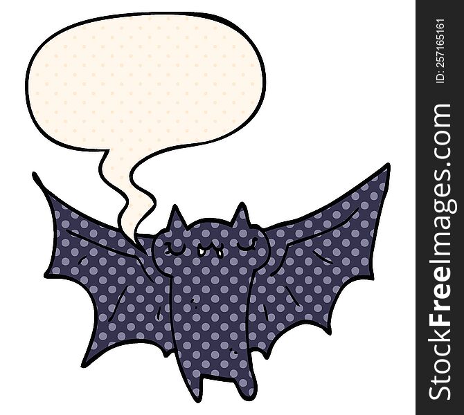 Cute Cartoon Halloween Bat And Speech Bubble In Comic Book Style
