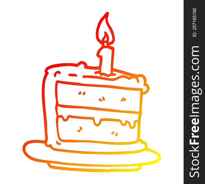 warm gradient line drawing of a cartoon birthday cake