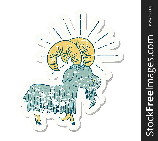 Grunge Sticker Of Tattoo Style Happy Goat