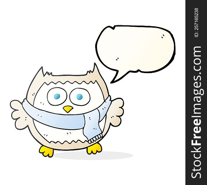 Speech Bubble Cartoon Owl Wearing Scarf