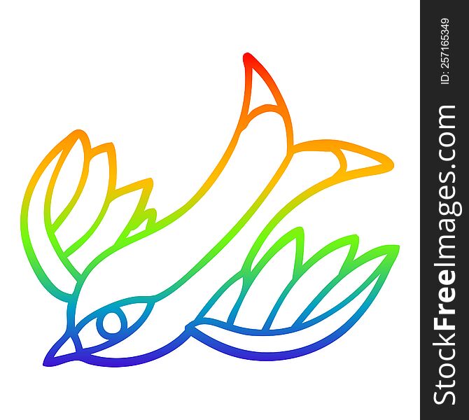 Rainbow Gradient Line Drawing Cartoon Tattoo Swallow Symbol