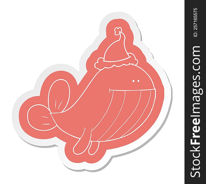 Cartoon  Sticker Of A Whale Wearing Santa Hat