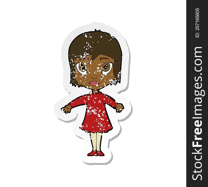 Retro Distressed Sticker Of A Cartoon Girl In Dress
