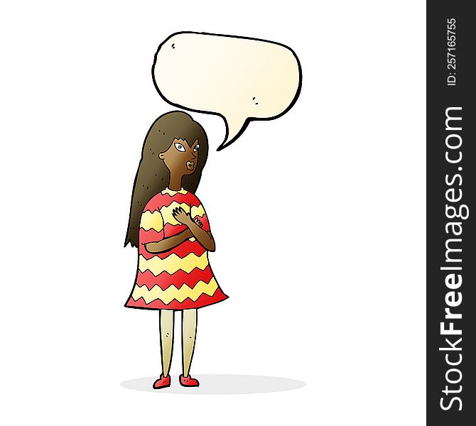 Cartoon Surprised Girl With Speech Bubble