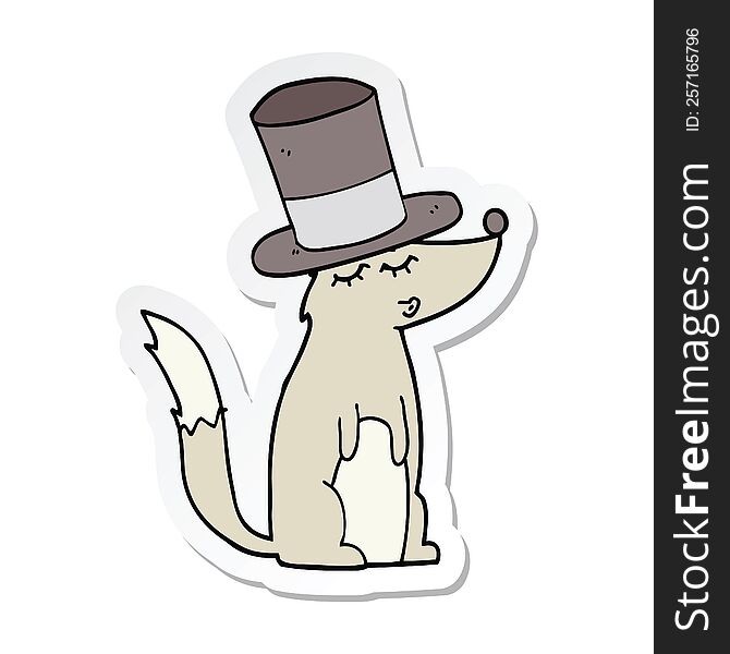 Sticker Of A Cartoon Wolf Whistling Wearing Top Hat