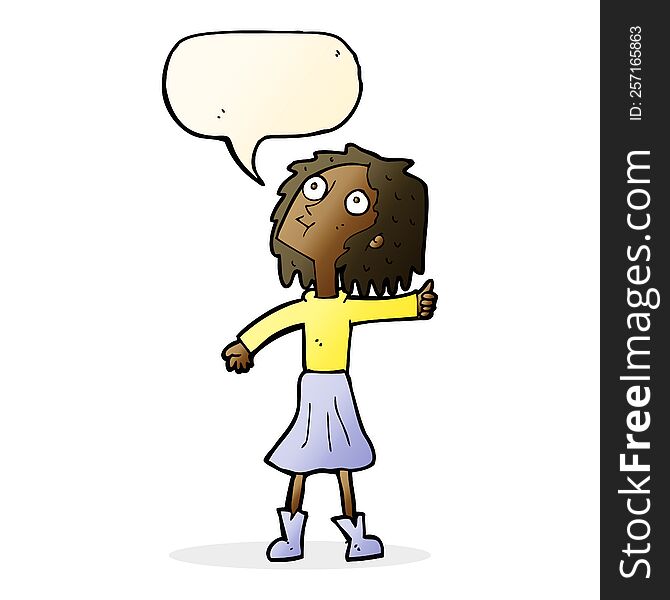 Cartoon Woman Looking Up To The Sky With Speech Bubble