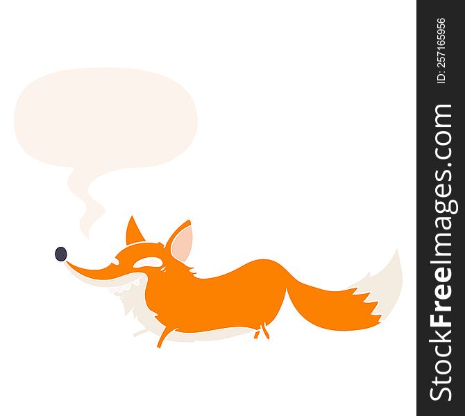 cute cartoon sly fox with speech bubble in retro style