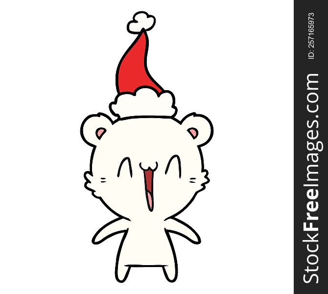 Happy Polar Bear Line Drawing Of A Wearing Santa Hat