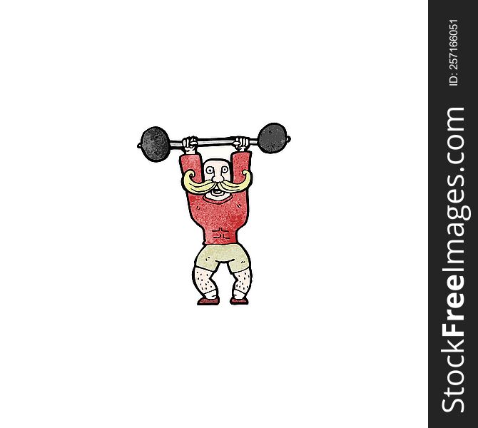 Cartoon Circus Strong Man Lifting Weights