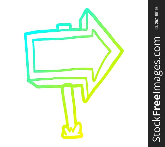 cold gradient line drawing of a cartoon pointing arrow sign