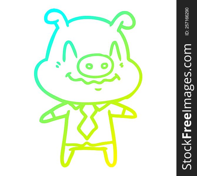 cold gradient line drawing of a nervous cartoon pig boss