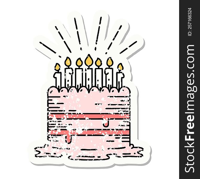 Grunge Sticker Of Tattoo Style Birthday Cake
