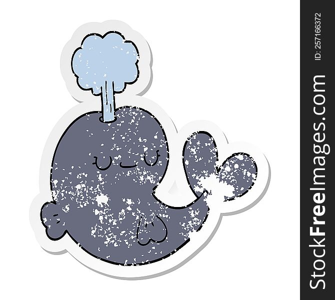Distressed Sticker Of A Cute Cartoon Whale