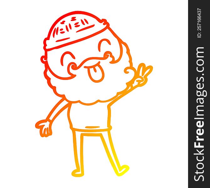 warm gradient line drawing man with beard giving peace sign