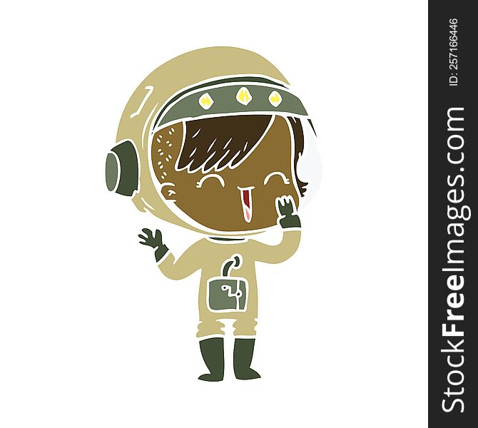 flat color style cartoon laughing astronaut girl