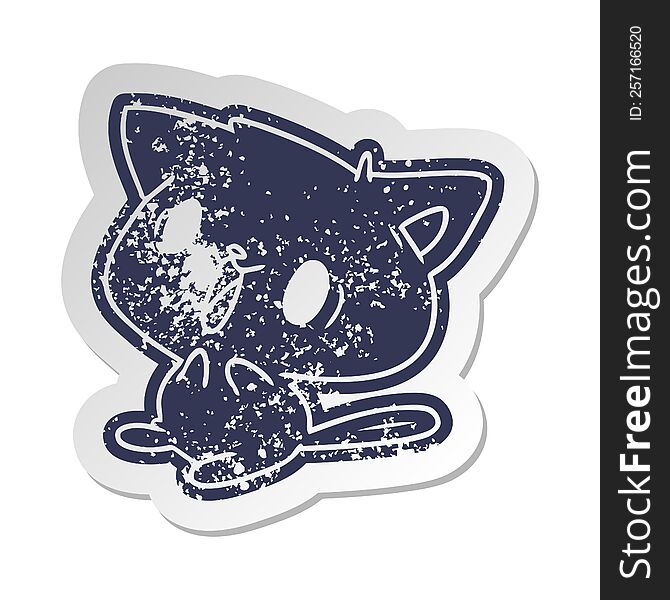 Distressed Old Sticker Of Cute Kawaii Cat