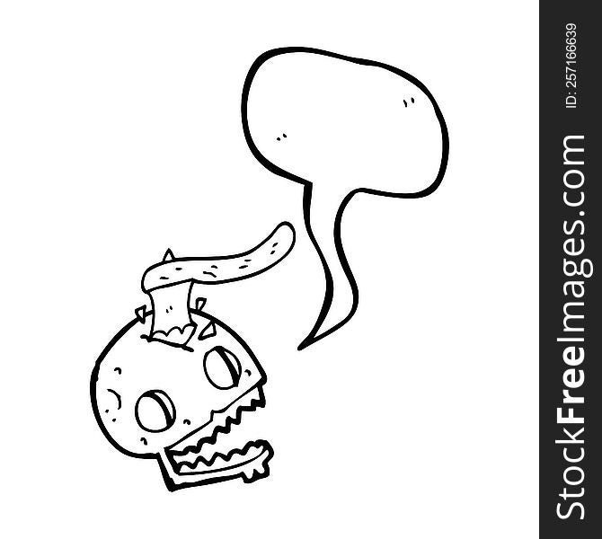 freehand drawn speech bubble cartoon axe in skull