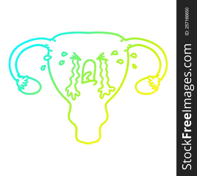 Cold Gradient Line Drawing Cartoon Uterus Crying