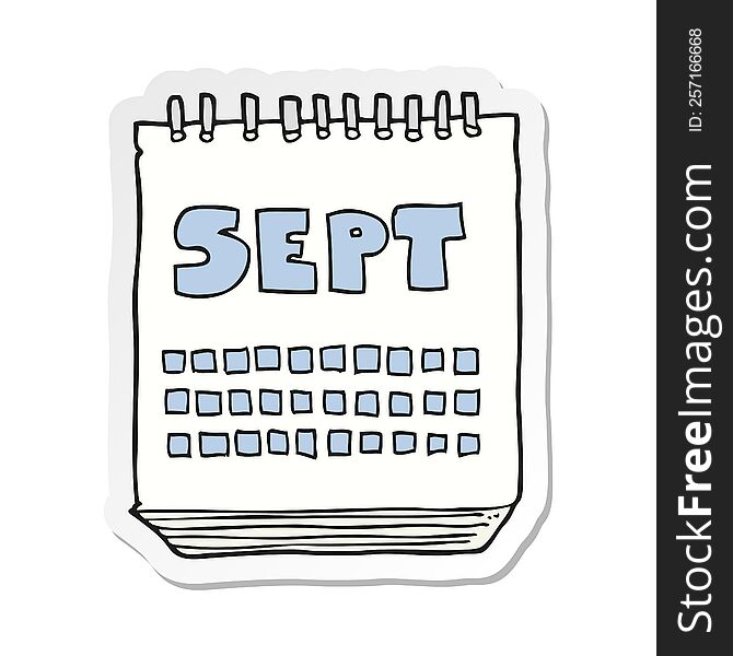 Sticker Of A Cartoon Calendar Showing Month Of September