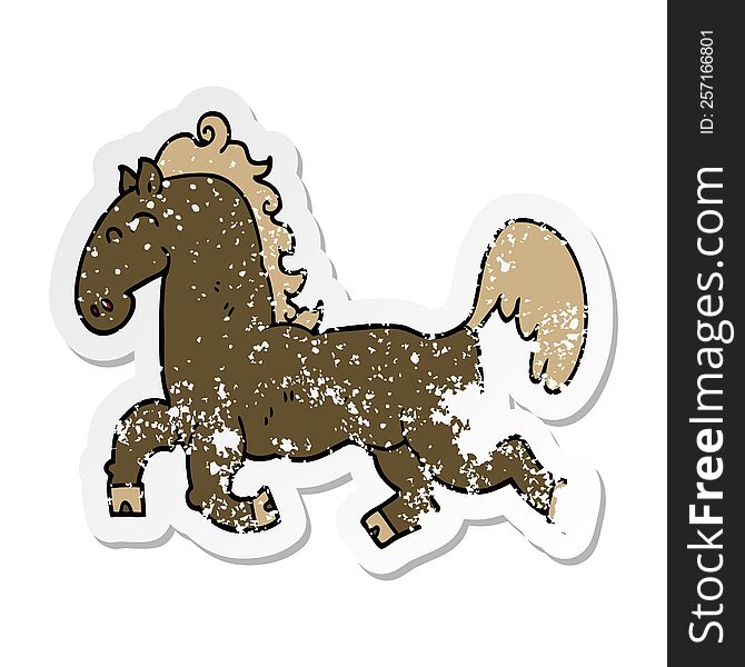 distressed sticker of a cartoon stallion