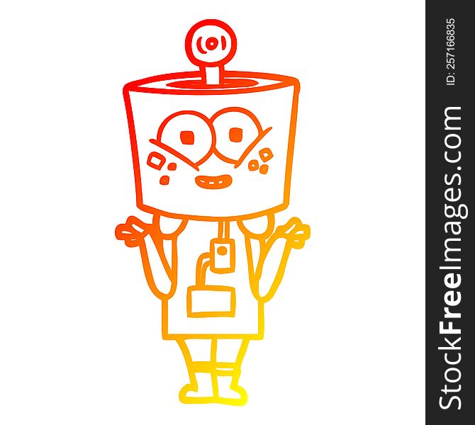 Warm Gradient Line Drawing Happy Cartoon Robot Shrugging Shoulders