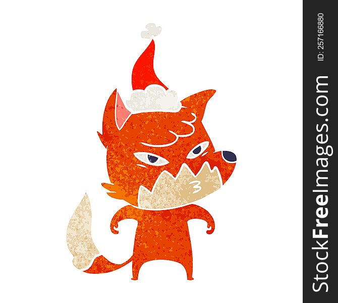Clever Retro Cartoon Of A Fox Wearing Santa Hat