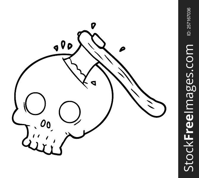 cartoon axe in skull. cartoon axe in skull