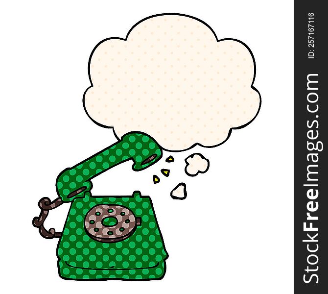 Cartoon Old Telephone And Thought Bubble In Comic Book Style