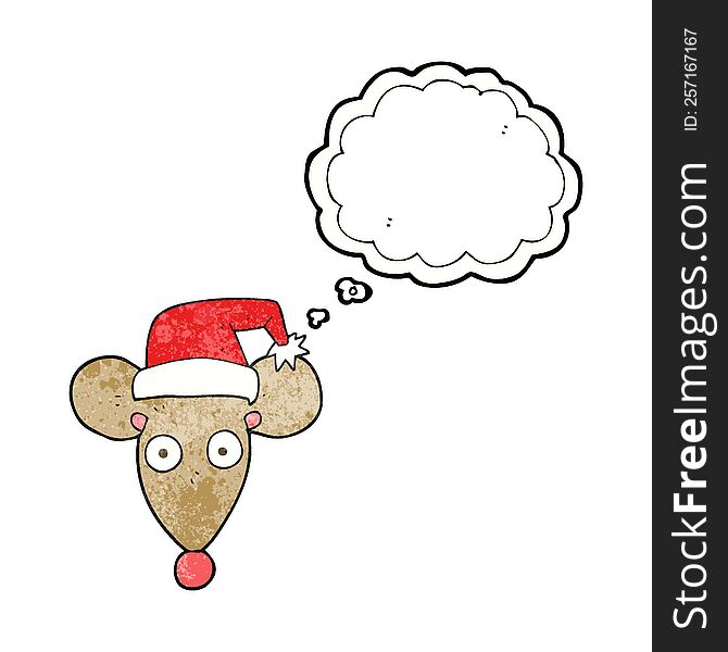 Thought Bubble Textured Cartoon Mouse In Christmas Hat