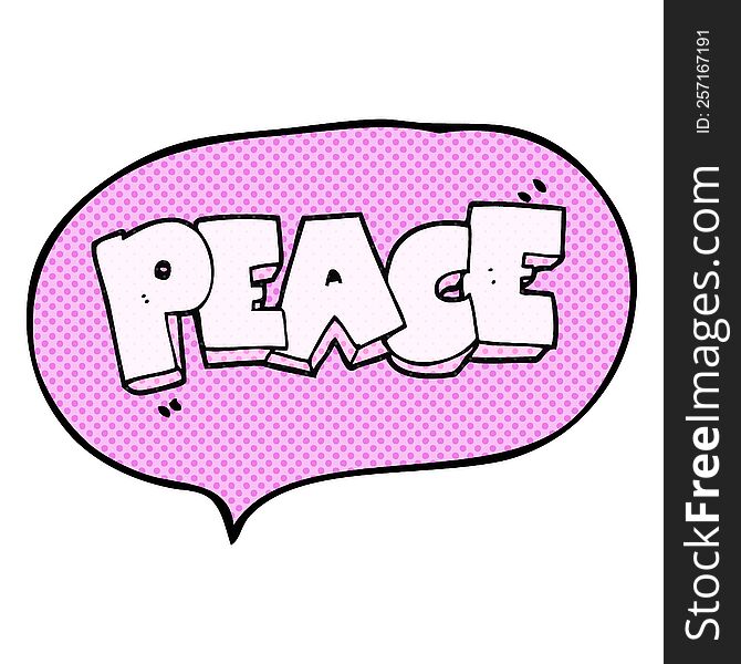 freehand drawn comic book speech bubble cartoon word peace
