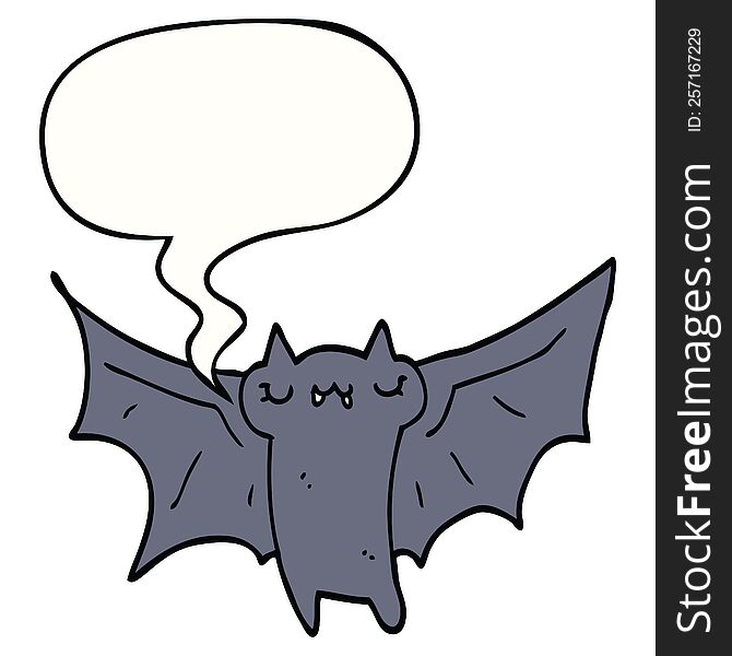 Cute Cartoon Halloween Bat And Speech Bubble