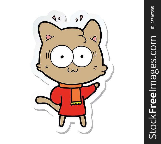 Sticker Of A Cartoon Surprised Cat Wearing Warm Winter Clothes