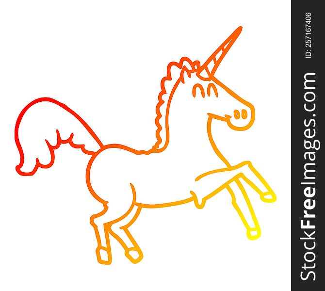 warm gradient line drawing of a cartoon unicorn