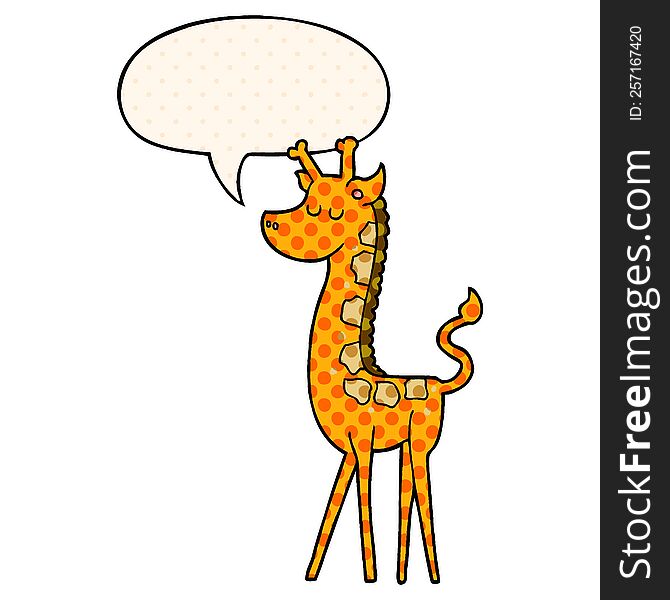 Cartoon Giraffe And Speech Bubble In Comic Book Style