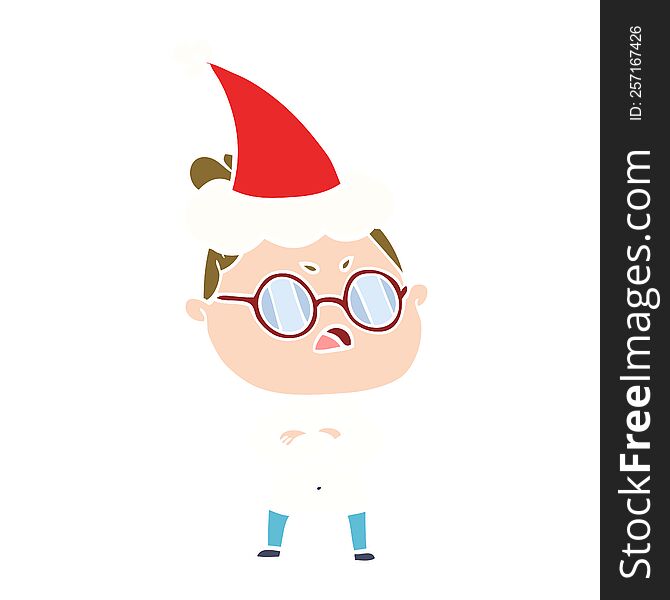 hand drawn flat color illustration of a annoyed woman wearing santa hat