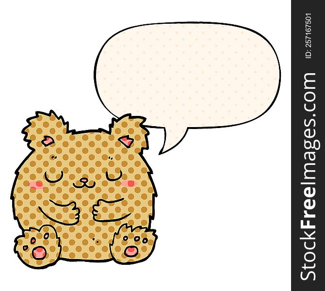 cute cartoon bear with speech bubble in comic book style