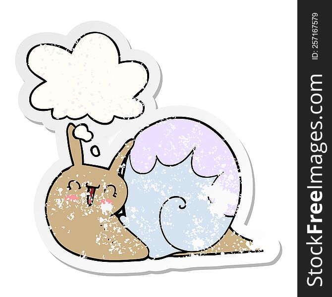 Cute Cartoon Snail And Thought Bubble As A Distressed Worn Sticker