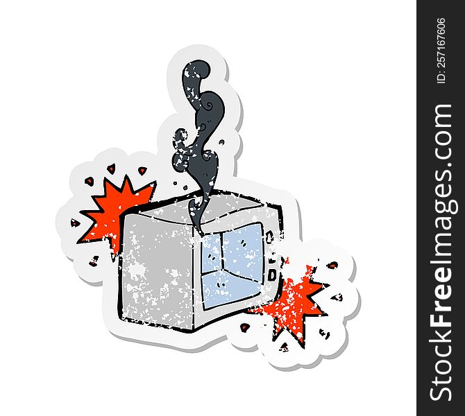 retro distressed sticker of a cartoon exploding microwave