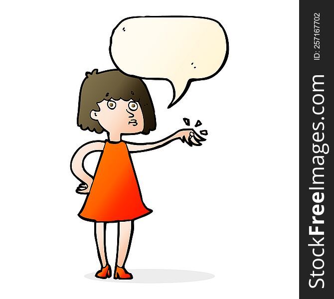 cartoon woman showing off engagement ring with speech bubble