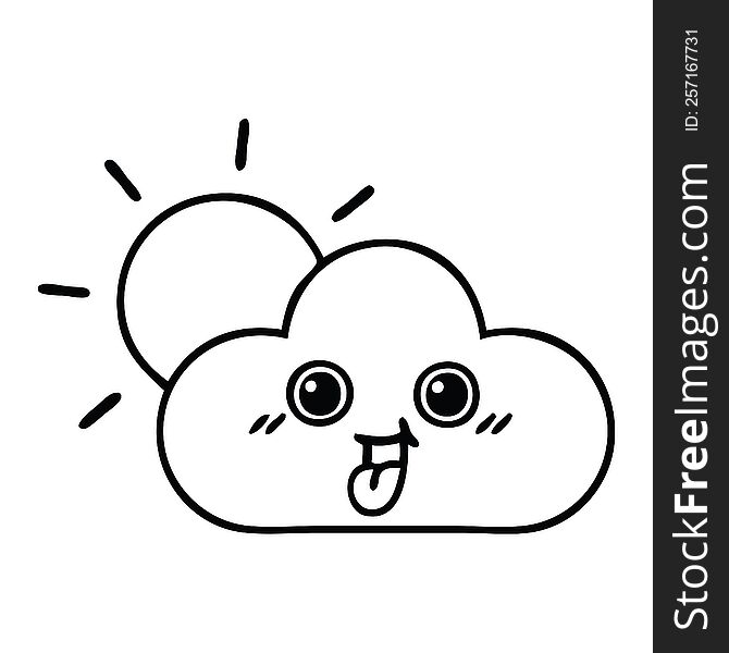 line drawing cartoon of a sun and cloud