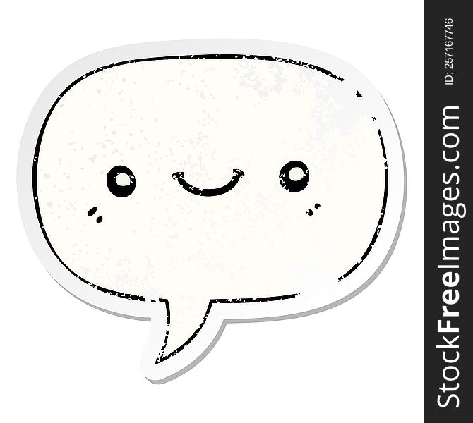 Cartoon Cute Happy Face And Speech Bubble Distressed Sticker