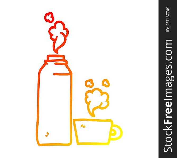 warm gradient line drawing of a cartoon hot drinks flask