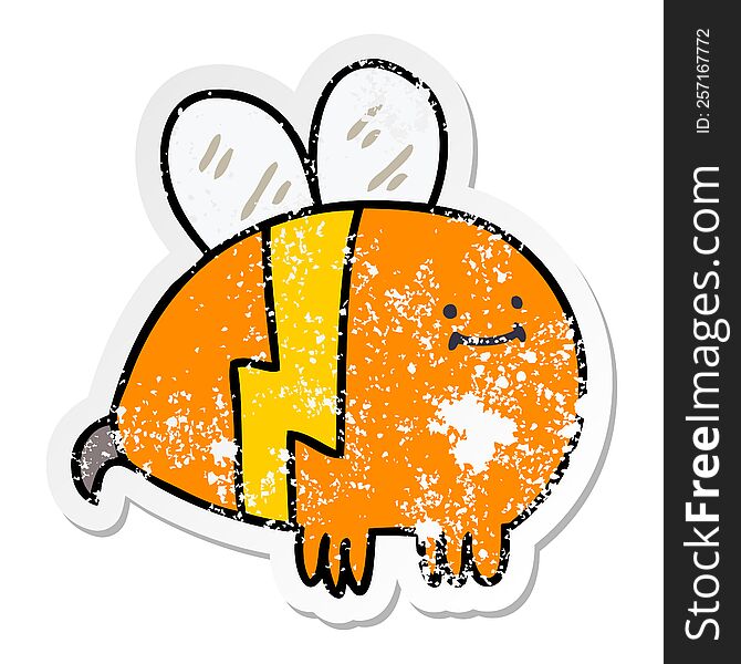 distressed sticker of a quirky hand drawn cartoon bumblebee