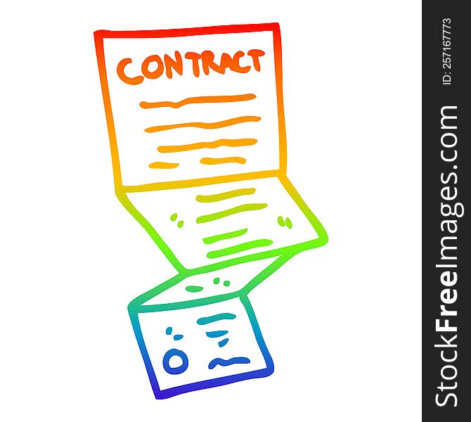 rainbow gradient line drawing of a cartoon complicated contract