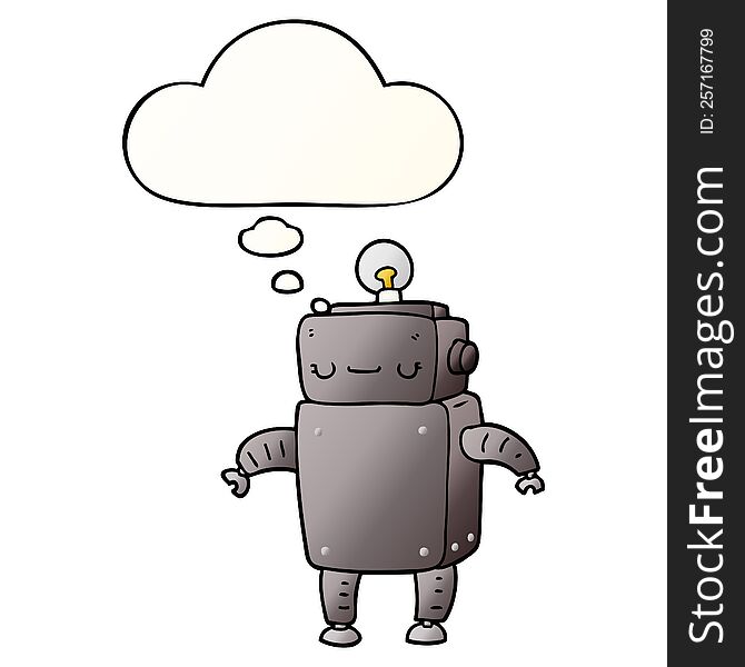 Cartoon Robot And Thought Bubble In Smooth Gradient Style
