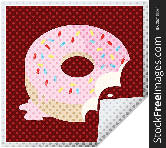 bitten frosted donut graphic vector illustration square sticker. bitten frosted donut graphic vector illustration square sticker