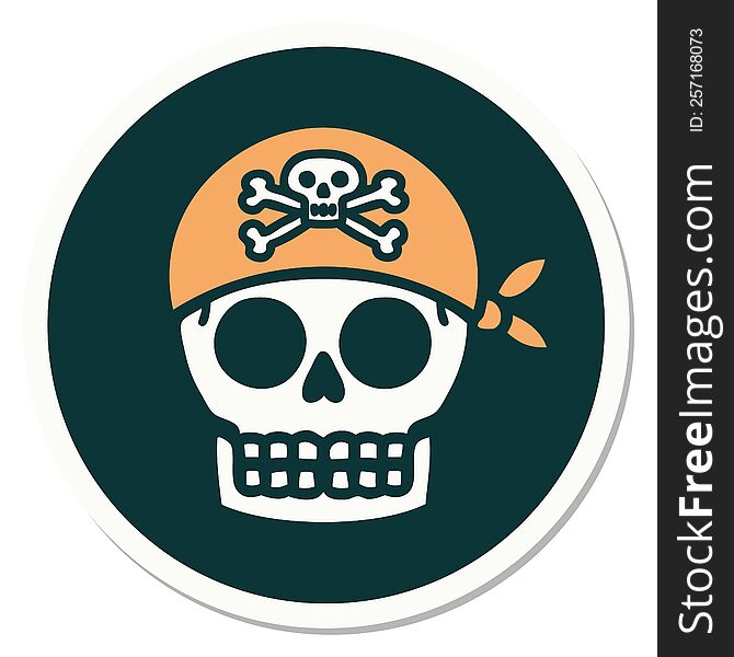 sticker of tattoo in traditional style of a pirate skull. sticker of tattoo in traditional style of a pirate skull