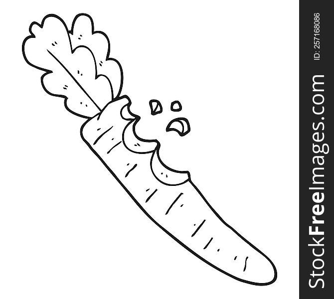 freehand drawn black and white cartoon bitten carrot